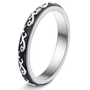 316L Stainless Silver Thin Ocean Wave Fidget Anxiety Stress Relieving Spin Ring